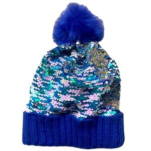 WONDER NATION Blue Flippy Sequin Winter Pom Hat